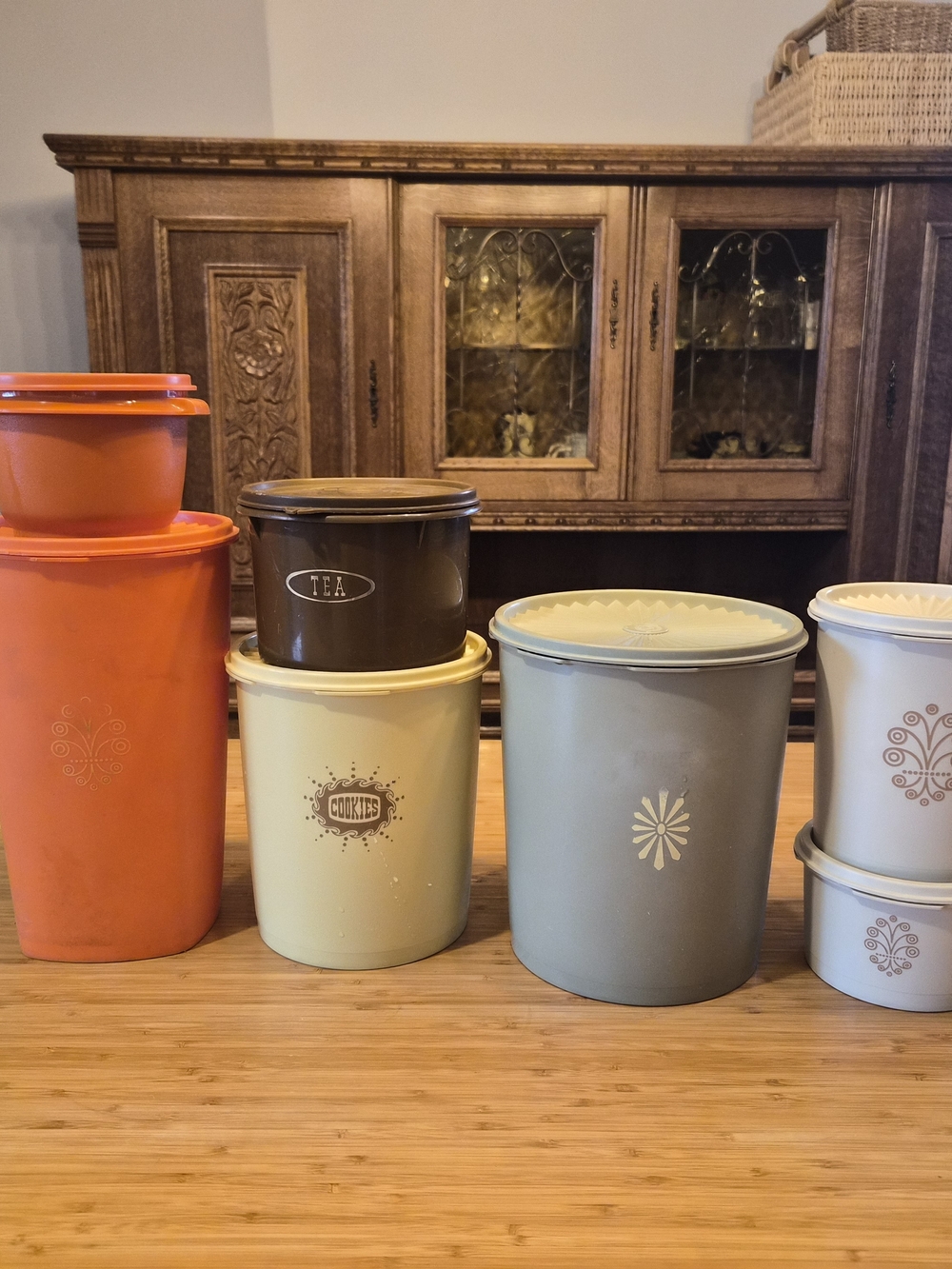 Stackable Orange, Brown, Cream, Gray, and White Kitchen Storage Canister Set